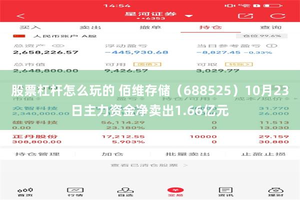 股票杠杆怎么玩的 佰维存储（688525）10月23日主力资金净卖出1.66亿元